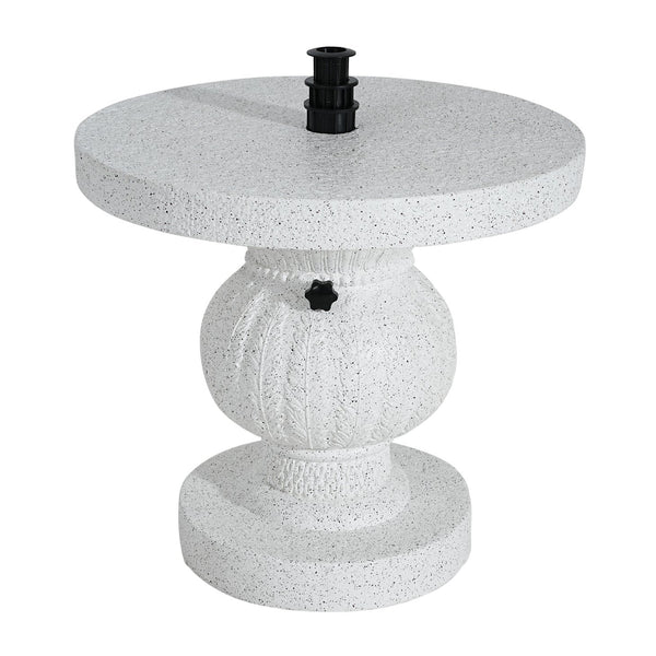 English Elm Berra Mgo Outdoor Umbrella Base Side Table Carved Leaf Marble Patio Accent N775P362775W