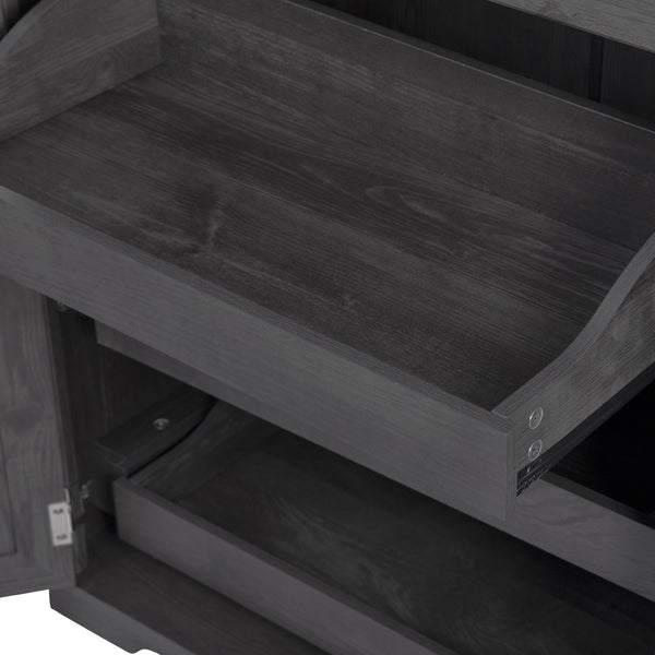 English Elm K&K 71" Tall Farmhouse Pantry Cabinet with Groove Edges, 3 Pull-Out Organizers, 6 Door Shelves Black N707P256507B