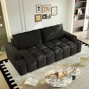 English Elm 90.2" Plush Teddy Fabric Convertible Sleeper Sofa with Hidden Storage for Living Room Black W1885S00313