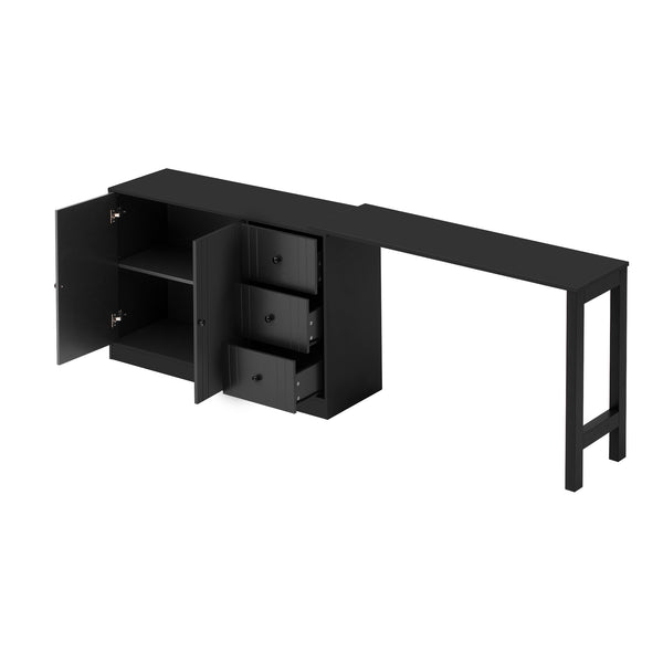 English Elm U_style Extendable Wooden Sideboard with 3 Drawers and 2 Doors for Entryway Living Room N711P334768B