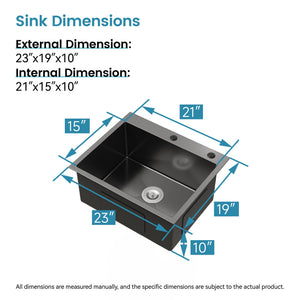 English Elm Stainless Steel Handmade Undermount Kitchen Sink Matte Black Single Bowl 304 Grade T3177P286027