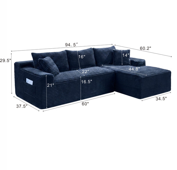 English Elm 94.5" Jumbo Corduroy L-shape Sectional Deep Seat Cloud Sofa for Living Room W5515P493688