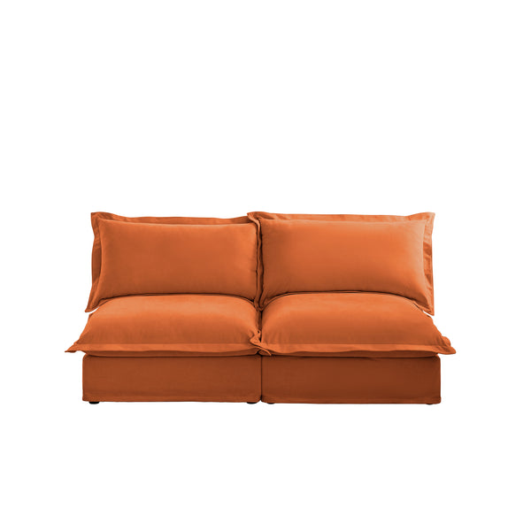 English Elm Streamlined Velvet Modular L-shape Sectional Sofa with Cloud Foam and French Piping Orange W3041S00132