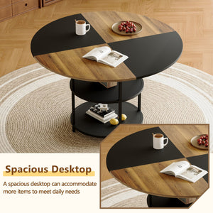 English Elm Table and Chair Set Round Geometric Mdf Dining with Storage Shelf and 6 Fabric Seats W1151S04077