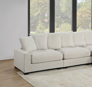 English Elm Living Room Modular Chair Beige Corduroy Upholstery with Pillows and Wood Legs B011P486759
