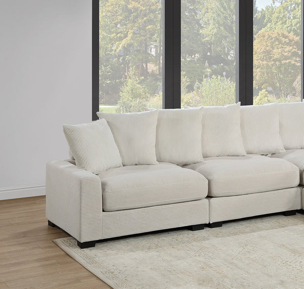 English Elm Living Room Modular Chair Beige Corduroy Upholstery with Pillows and Wood Legs B011P486759