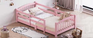 English Elm Twin Montessori Floor Bed Solid Pine Frame with Safety Guardrails for Kids Bedroom Pink N733P400298H