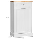 English Elm Homcom Kitchen Tilt Out Trash Bin Cabinet Free Standing Recycling Cabinet Trash Can Holder With Drawer, White