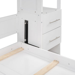 English Elm Full Size Murphy Wall Bed with Led Lighting Shelves Drawers and Fold Down Storage LP100565AAK