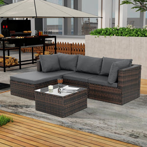 English Elm Patio 5-Piece Pe Wicker Furniture Set With Tempered Glass Table - Durable, Stylish, And Weather-Resistant! W1703S00023-GIGA