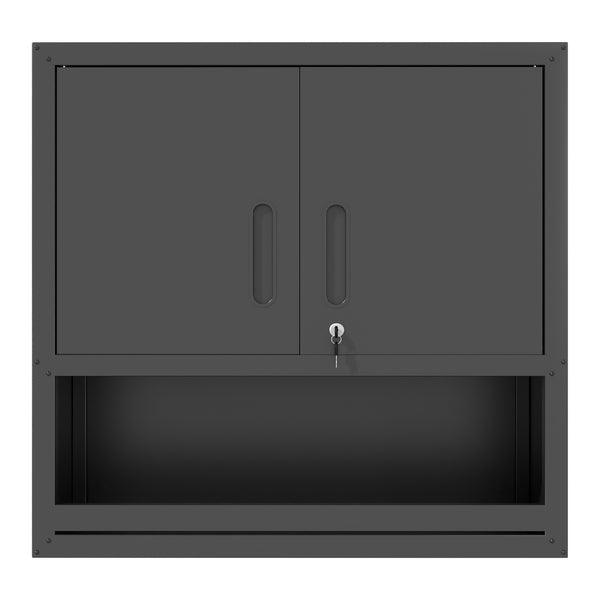 English Elm Metal Wall Mounted Steel Cabinet Locking Doors Open Drawer Garage Workshop Storage T2398P374169