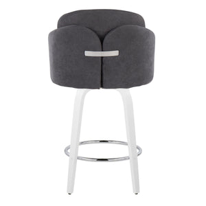 English Elm Fixed-height Swivel Counter Stools with Faux Leather Seats and Chrome Footrest Set of 2 Grey B202S01810