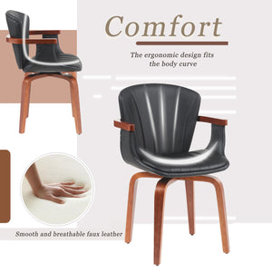 English Elm Mid-Century Bentwood Swivel Dining Chairs Set Of 2 – Stylish Pu Leather Accent Chairs In Black N842P290039B