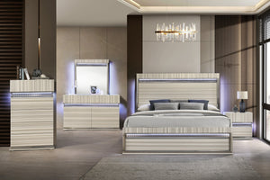 English Elm Leonor King Bedroom Set 5 Piece Gray Wood with Led Lighting Modern Linear Style B009S02305