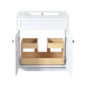 English Elm 30'' Bathroom Vanity With Ceramic Sink Combo - Modern Freestanding Cabinet, Gold Handles & Soft-Close Doors N710P194898K
