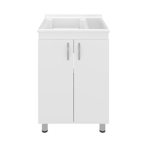 English Elm Slee White Utility Sink Cabinet with Metal Legs and Storage for Laundry Mudroom B128S00248