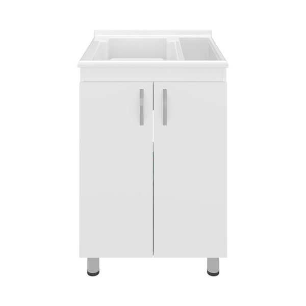 English Elm Slee White Utility Sink Cabinet with Metal Legs and Storage for Laundry Mudroom B128S00248