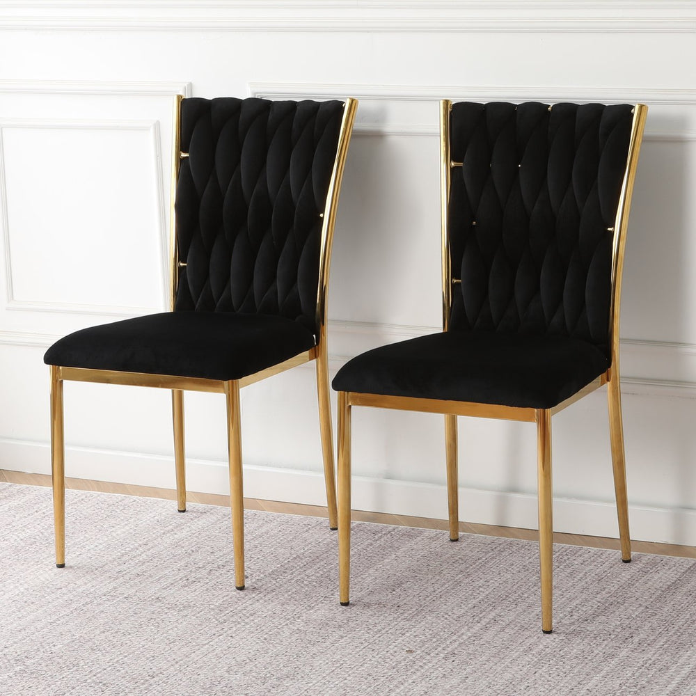 English Elm Modern Velvet Upholstered Dining Chairs Set of 2 with Electroplated Legs for Kitchen Black W210P301579