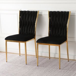 English Elm Modern Velvet Upholstered Dining Chairs Set of 2 with Electroplated Legs for Kitchen Black W210P301579