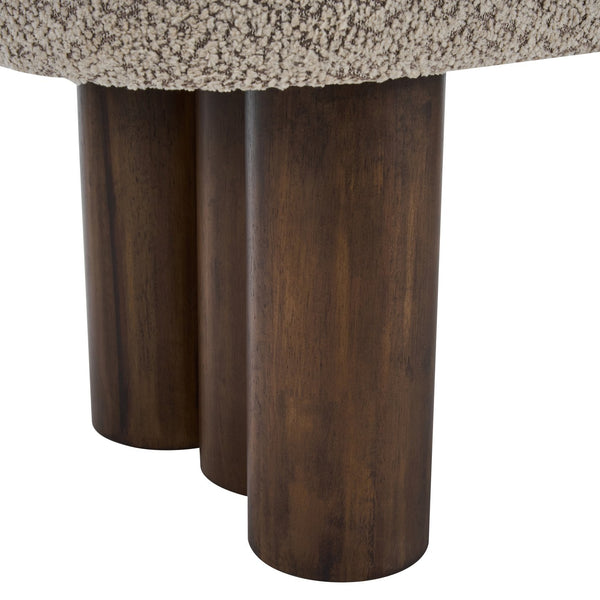 English Elm Indoor Boucle Upholstered Bench with Walnut Legs Textured Khaki Dining Seating N779P390675K