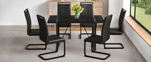 English Elm Black Faux Wood Grain Mdf Rectangular Dining Set with Six Arched Leg Pu Chairs W1151S04365
