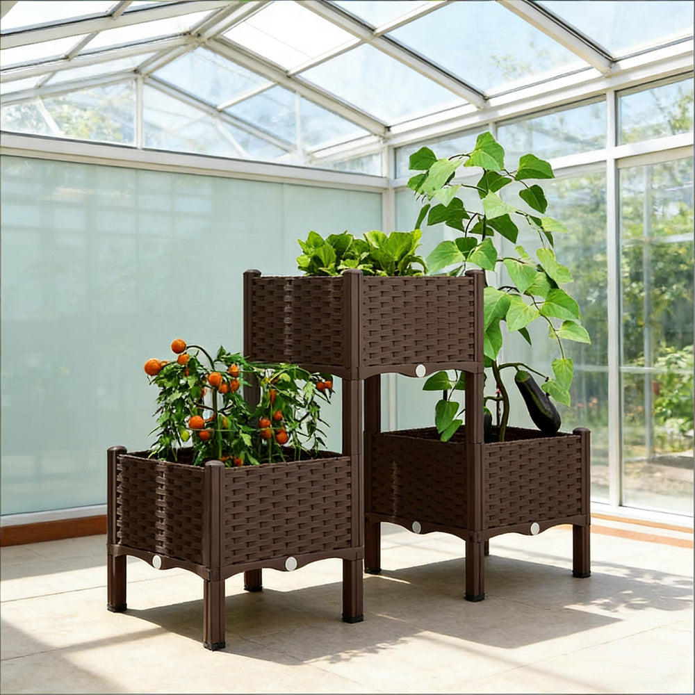 English Elm Elevated Modular Rattan Style Raised Garden Bed with Self Watering Reservoir Patio T3971P454896