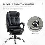 English Elm Homcom High Back Ergonomic Executive Office Chair, Pu Leather Computer Chair With Retractable Footrest, Lumbar Support, Padded Headrest and Armrest, Black