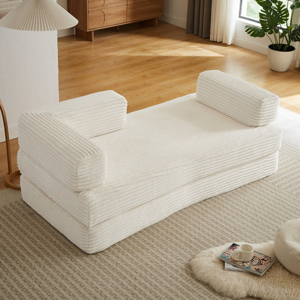 English Elm Loveseat Cloud Sectional Sofa with Corduroy Upholstery Plush Sponge Core Modular Design Beige W2339P411913