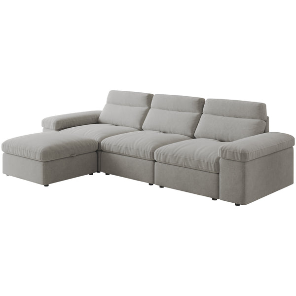 English Elm This modular cloud sofa offers adjustable reclining back, down-filled cushions, hidden storage and plush comfort for modern spaces Gray W3820S00007