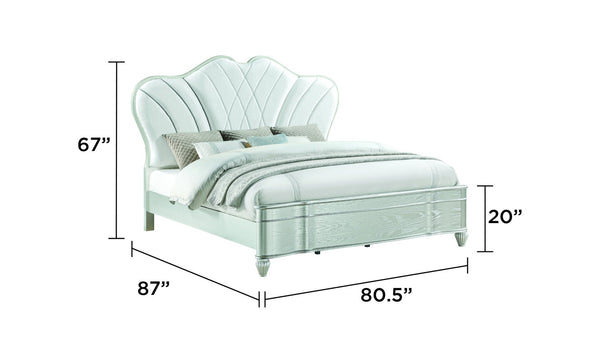 English Elm Eros 4-Piece King Bedroom Set: Upholstered Button-Tufted Bed, Silver Wood, Usb Nightstand & Dresser B009S01619