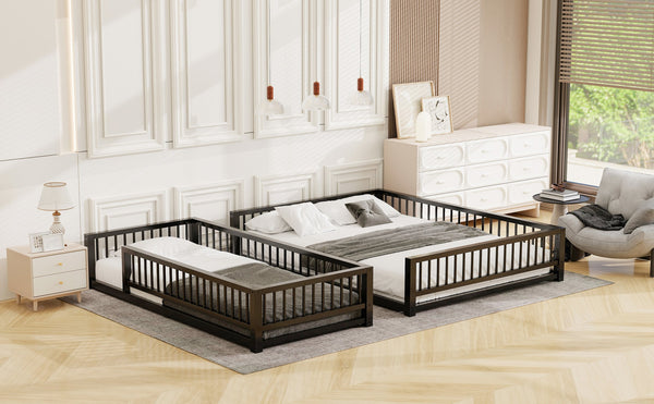 English Elm Twin XL over Queen Metal Bunk Bed with Ladder and Guardrails, Space-Saving Sturdy Frame for Kids and Guests Black N709P277756B