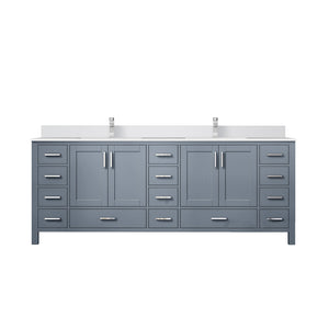 English Elm Dark Grey 84" Double Bath Vanity with White Quartz Top, 14 Drawers, Soft-Close, Chrome Faucet Set B2731P259153
