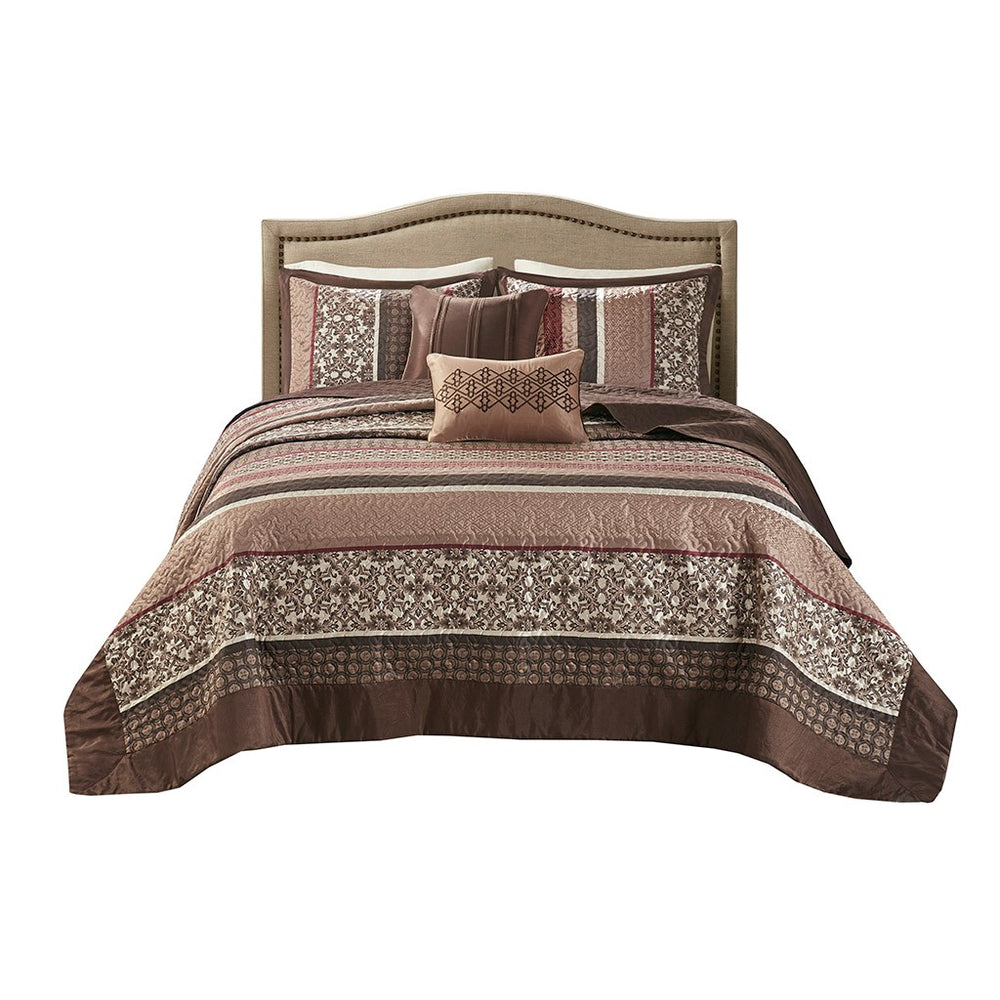 English Elm 5 Piece Reversible Jacquard Bedspread Set Red Queen – Madison Park Princeton Leaf Medallion Chic Bedding B035129055
