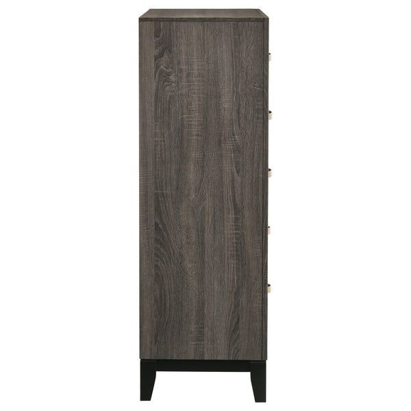 English Elm Gregory Grey Oak 5-Drawer Chest — Contemporary Grey Oak Finish, Durable Interlocking Joints, Modern Hardware Storage Elegance B062P331060