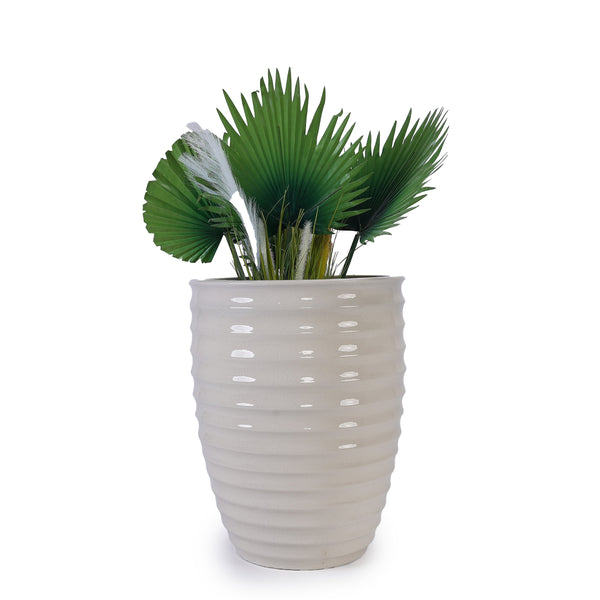 English Elm Ceramic Modern Planter - Elegant Milk White Flowerpot For Indoor & Outdoor Gardens, 21.46Cm W3273P326362