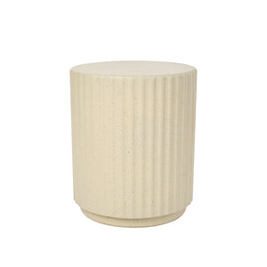 English Elm U_style Mgo Cylinder Accent Table Wave Ribbed Concrete Look Patio or Indoor Plant Stand Beige N711P422078A