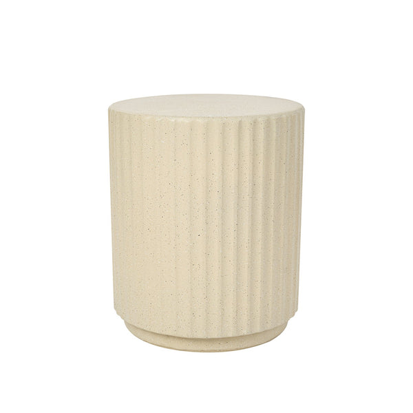 English Elm U_style Mgo Cylinder Accent Table Wave Ribbed Concrete Look Patio or Indoor Plant Stand Beige N711P422078A