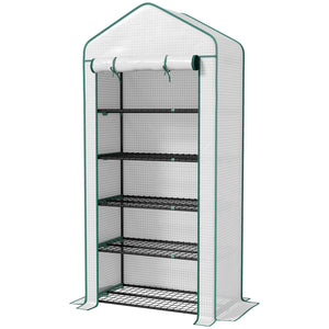 English Elm Small Portable Walk-in Greenhouse Five Shelf Uv Resistant Polyethylene Patio Cover Green,White T3971P433660