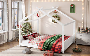 English Elm Queen House Frame Floor Bed Solid Pine Montessori Low Profile Kids Bedroom Light White W1580P387847