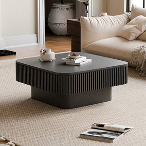 English Elm 31.5'' Square Wood Veneer Flip Top Storage Coffee Table with Slat Detail for Living Rooms Black W1435P375247