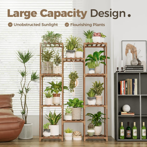 English Elm Multiple Tier Eucalyptus Wood Plant Stand with 10 Shelves for Indoor Outdoor Use W2181P484973