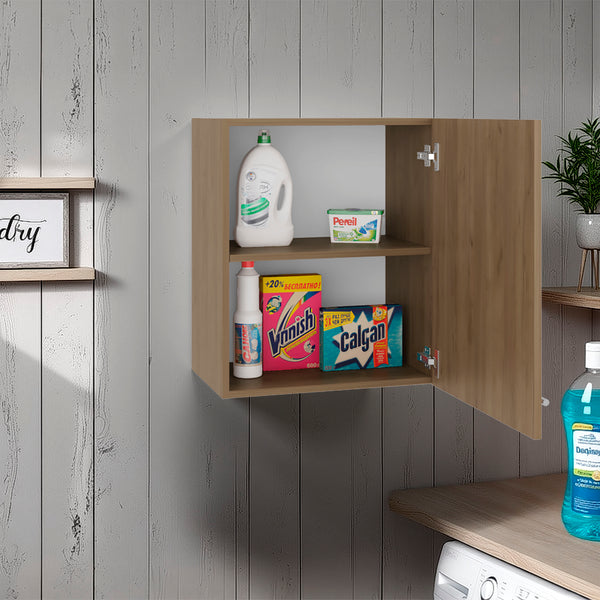 English Elm So- Hi Melamine Wall Cabinet Single Door Slim Storage for Kitchen or Laundry Room Beige B128P485402