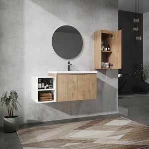 English Elm 42" Wall-Mounted Bathroom Vanity Set With Integrated Sink & Soft-Close Doors For Modern Spaces W999S00234