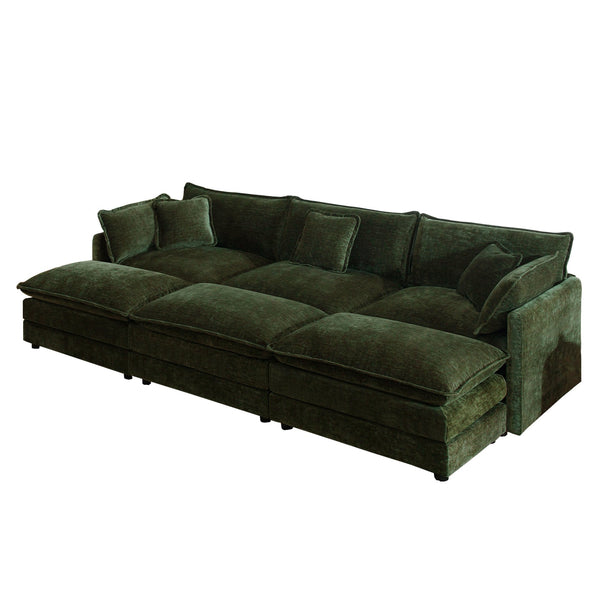 English Elm Comfortable Chenille U-shape Modular Sectional with Ottomans for Spacious Living Rooms W714S00466