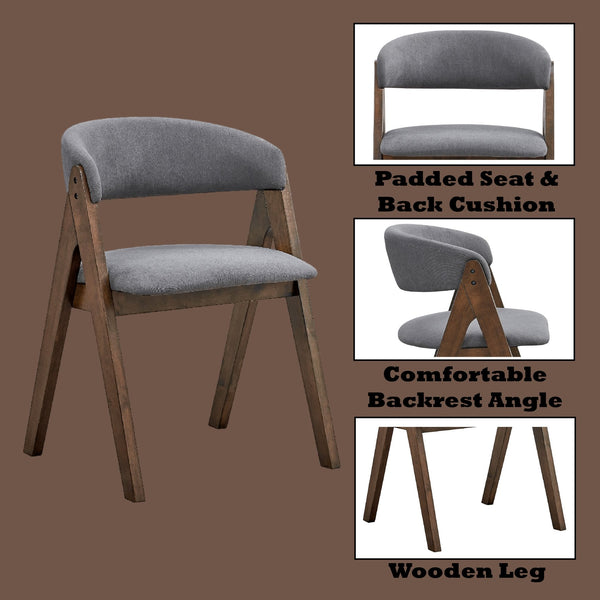 English Elm Keiki Modern Gray Fabric Side Chair Set of 2 with Padded Curved Back, Walnut Legs for Dining B2726P246309