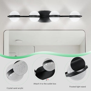 English Elm 30" Black Minimalist LED Bathroom Vanity Light with Crystal Sand Shades, 4-Light Mid-Century Modern Fixture, Energy-Saving LED Glam W2312P374863