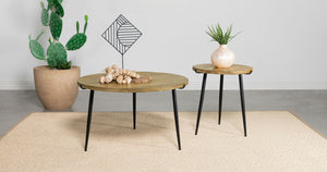 English Elm Mickelson Solid Mango Wood Round Coffee Table with Splayed Iron Legs for Living Rooms B062P451678