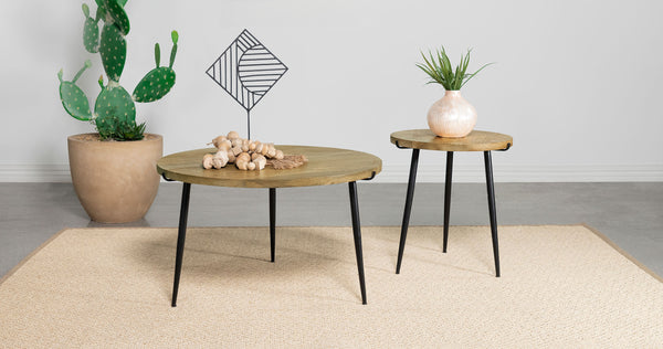 English Elm Mickelson Solid Mango Wood Round Coffee Table with Splayed Iron Legs for Living Rooms B062P451678