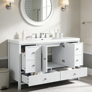 English Elm 60" Freestanding Bathroom Vanity Fluted Fronts Soft Close Drawers Drop-in Sink White N817P404100W