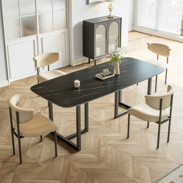 English Elm Carbon Steel Rectangular Dining Table with Stone Top for Contemporary Interiors W1002S00001